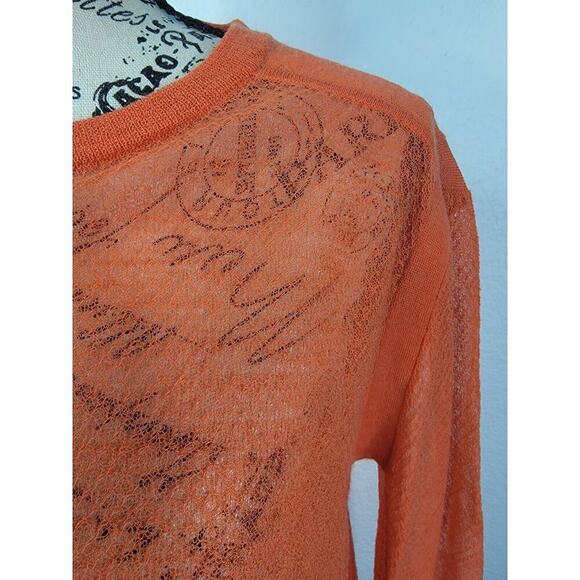 A.L.C Long Sleeves Sheer Top S/M Delicate Knit Crew Neck Orange - Picture 3 of 9